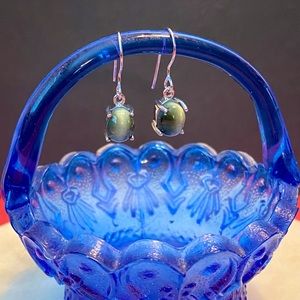 NWOT GREEN TIGER EYE STERLING EARRINGS